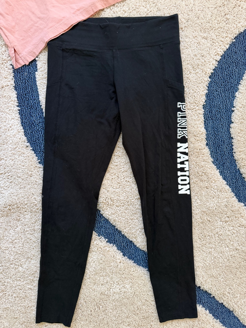 PINK Victoria's Secret Black Leggings with White PINK NATION Side Logo